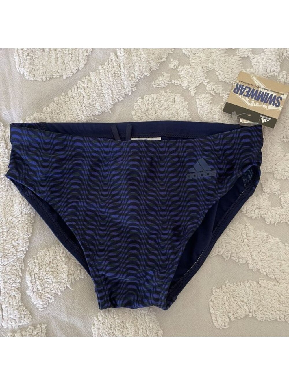 ADIDAS Girl's 30 Blue Patterned Swim Bottoms Tie Waist Swim Team Vintage NEW
